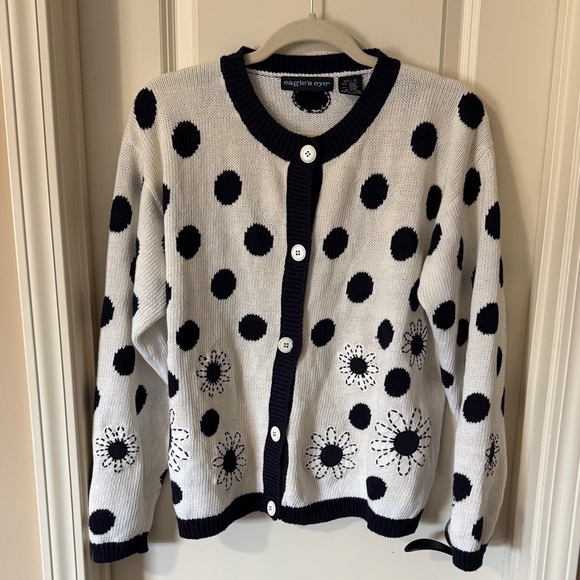 Eagles Eye Sweaters - Vintage 90s Eagle’s Eye Knit Cardigan Sweater Polka Dots and Daisy